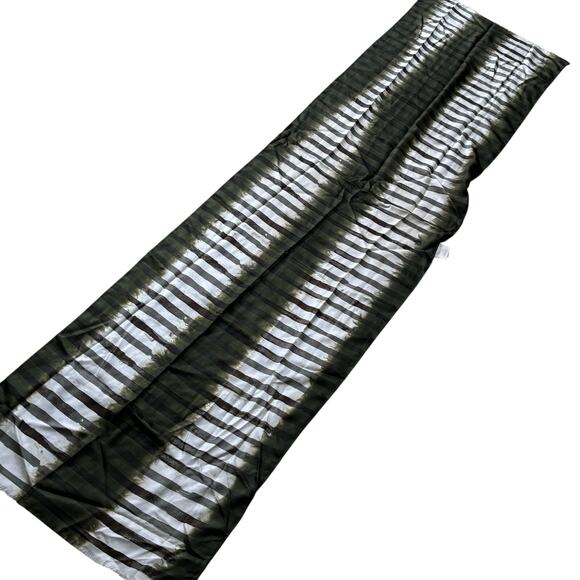 Chico’s silk scarf wrap shawl khaki green & white mod abstract stripes fringe - Picture 7 of 13